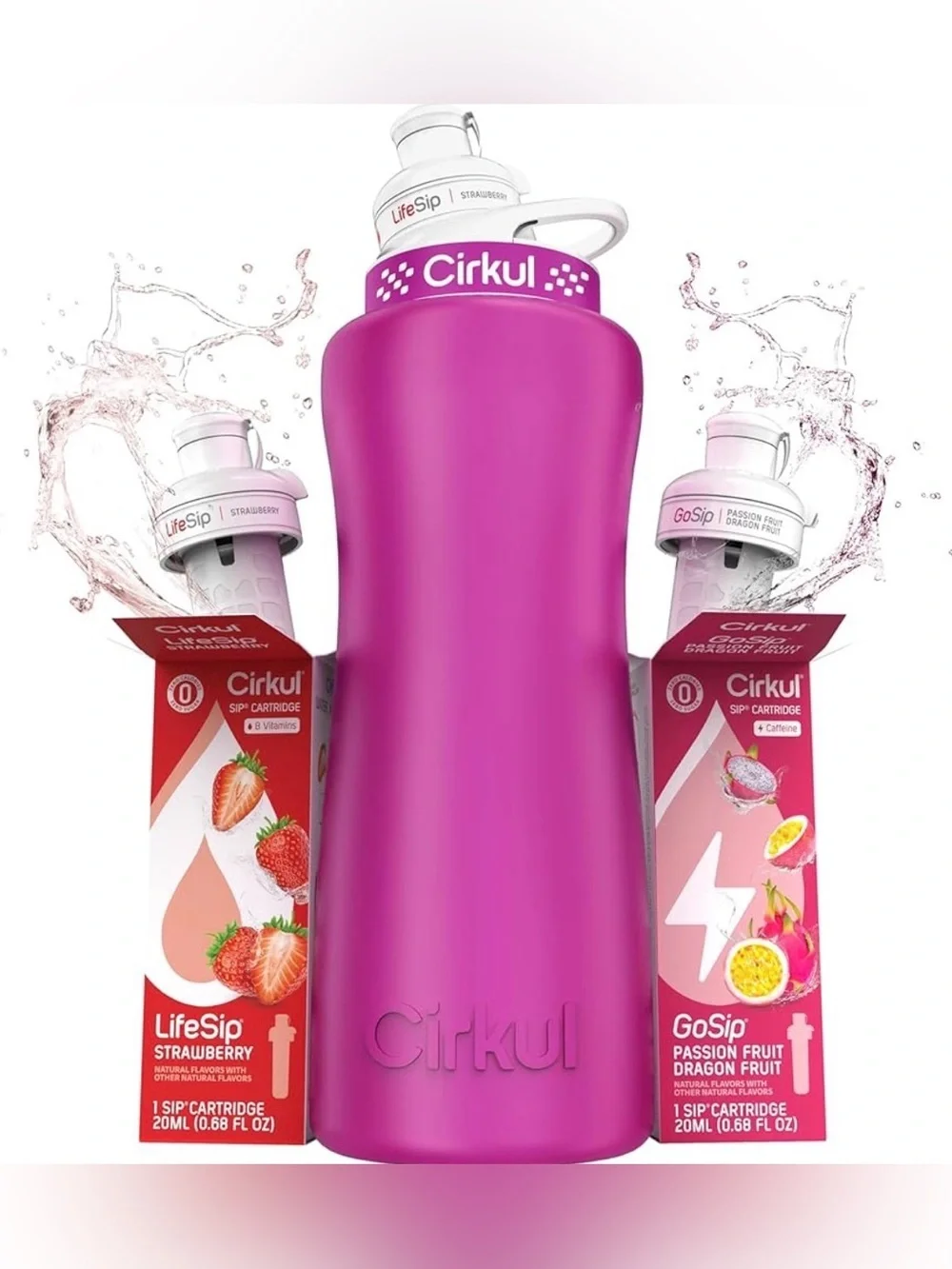 Cirkul 32oz Pink Stainless Steel Bottle Drop Starter Kit + 2 Flavor Sips